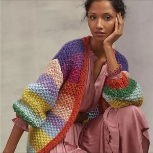 Chunky Knit Cardigan Anthropologie Rainbow Sweater Anthro FRNCH